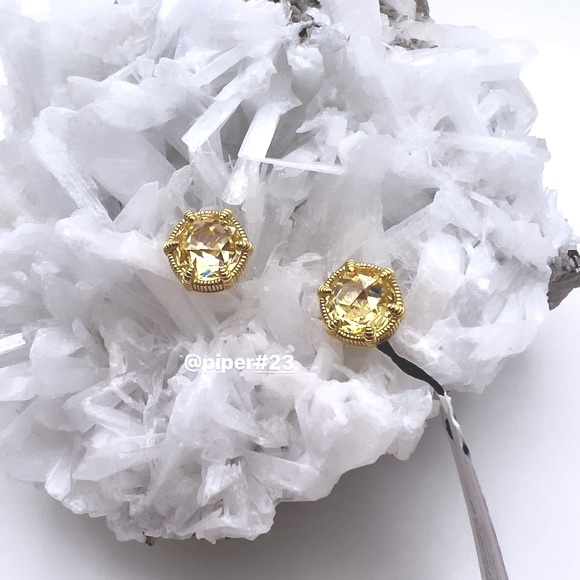 NWT Judith Ripka 14K Gold Clad Canary Crystal Eclipse Stud Earrings - Picture 4 of 11